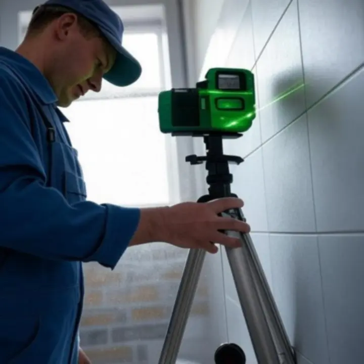 Fachowiec używający laserowej poziomnicy podczas prac wykończeniowych