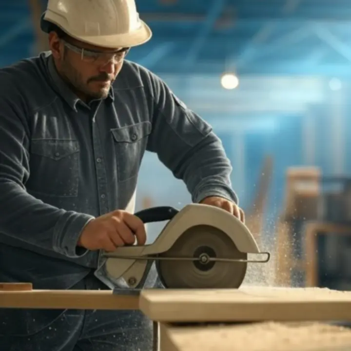 Doświadczony stolarz pracujący z profesjonalnym sprzętem w warsztacie stolarskim